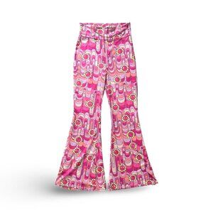 Deerose Women's High Waist Bell Bottom Flare Leg Hippie 1960s Peace Pants Size M